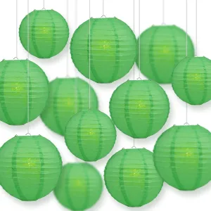 12-PC Emerald Green Paper Lantern Chinese Hanging Wedding & Party Assorted Decoration Set, 12/10/8-Inch