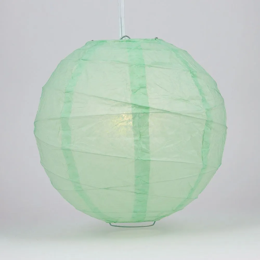 12" Cool Mint Green Round Paper Lantern, Crisscross Ribbing, Chinese Hanging Wedding & Party Decoration