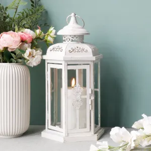 12" H Medium Candle Lantern for Indoor Outdoor(White with Gold Brush)