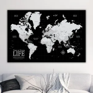 Black Push Pin Travel Map of the World