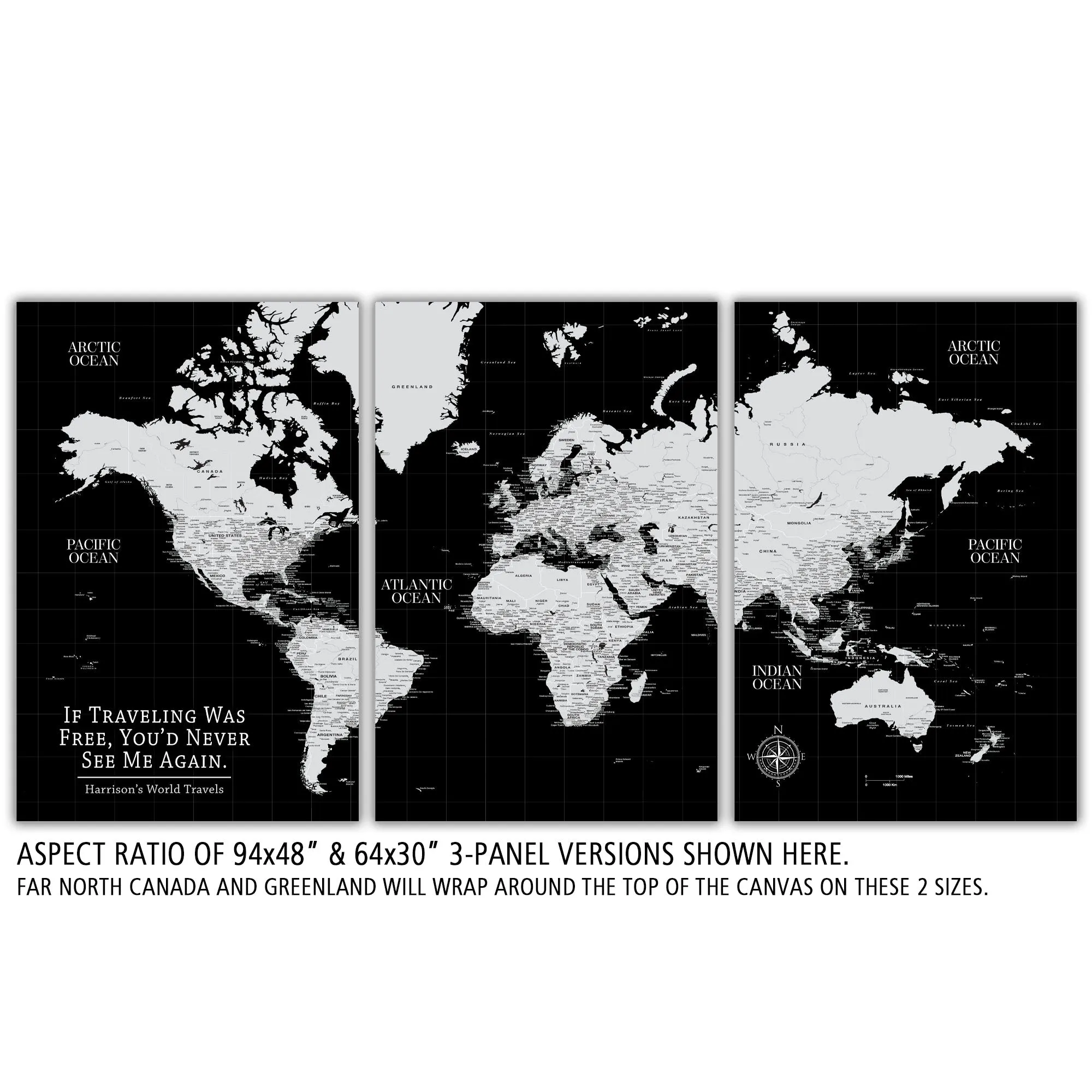 Black Push Pin Travel Map of the World