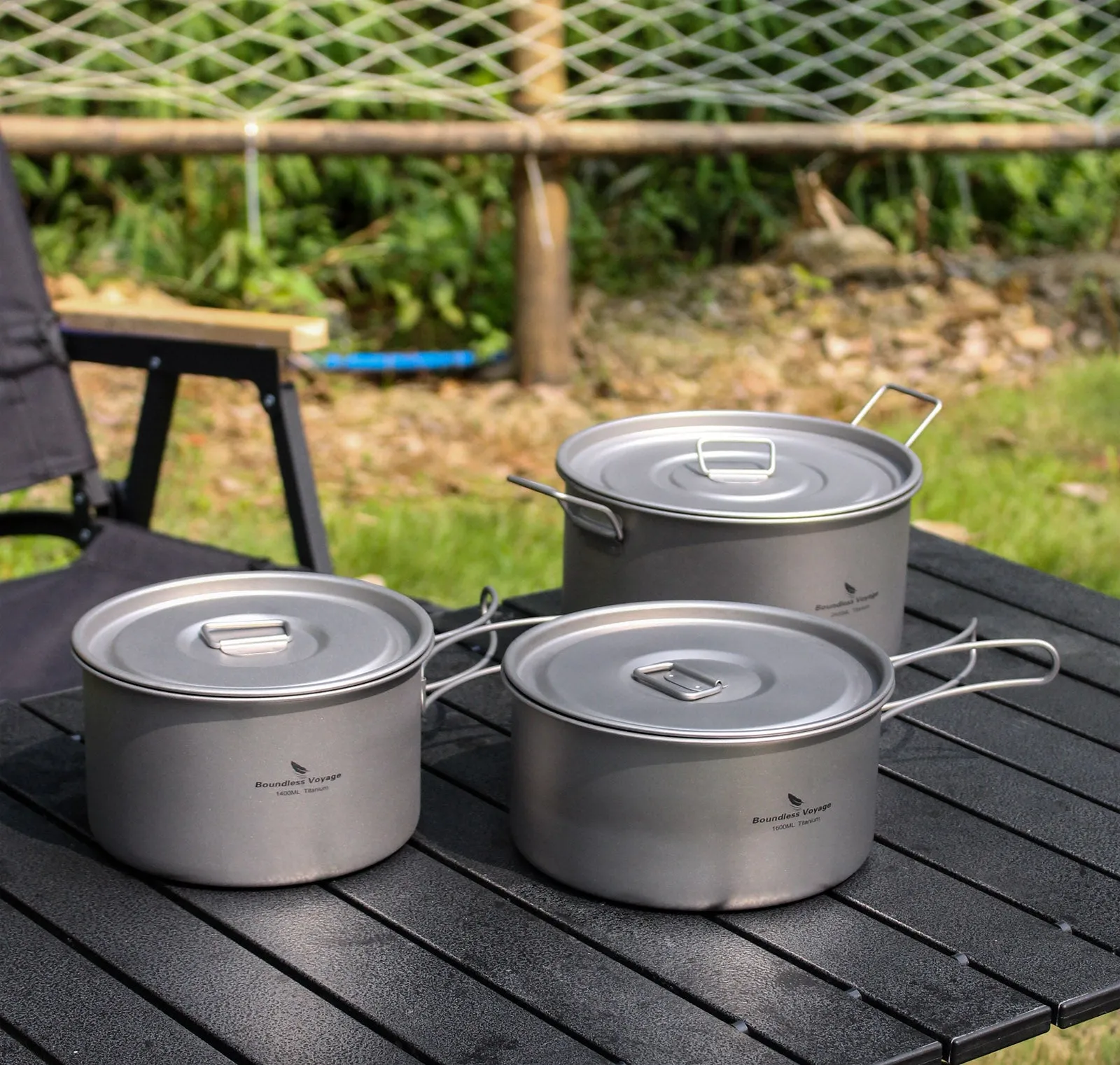 Boundless Voyage Lightweight 1400ml Titanium Pot Outdoor Portable Cooking Set