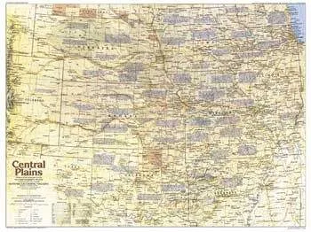 Central Plains Map Side 1 (1985) Vintage Map by National Geographic