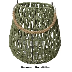 Decoris 22cm Green Jute Round Lantern