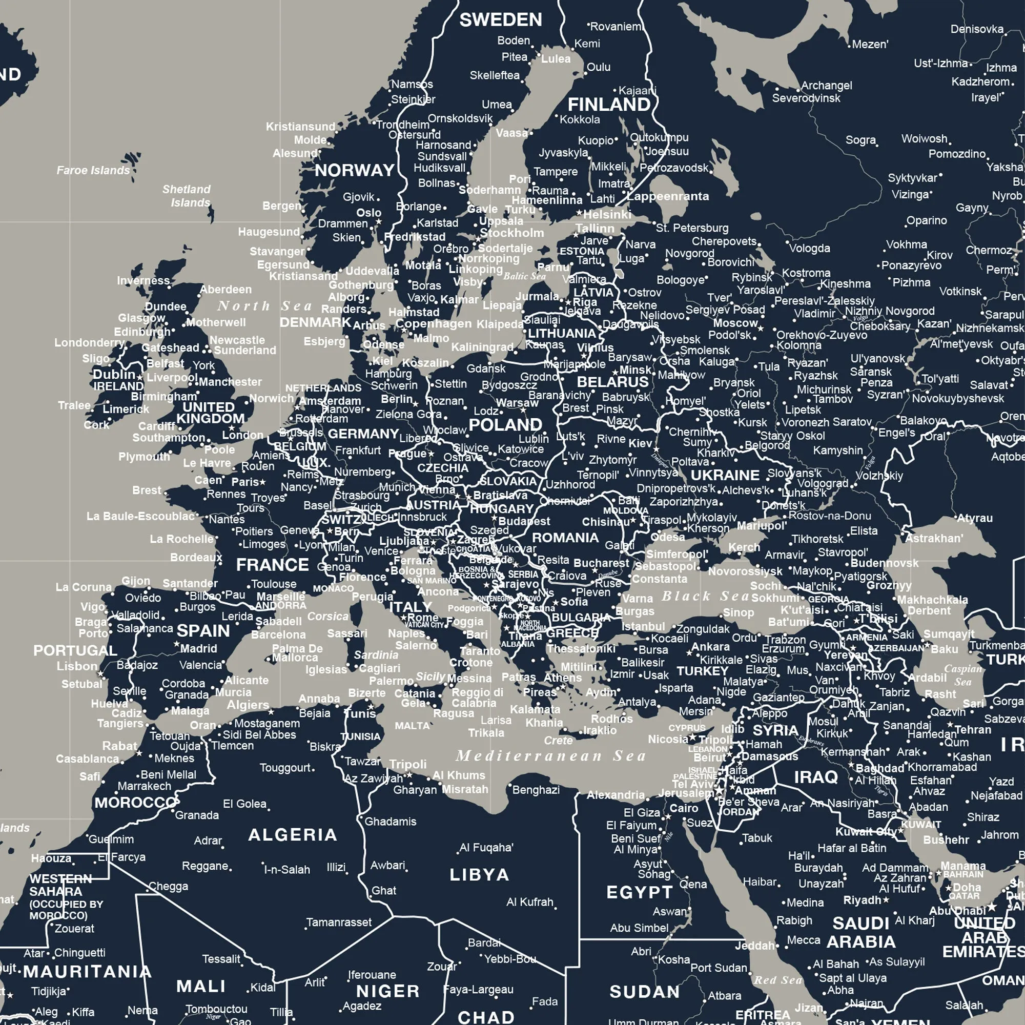 Greige & Navy Push Pin Travel Map of the World