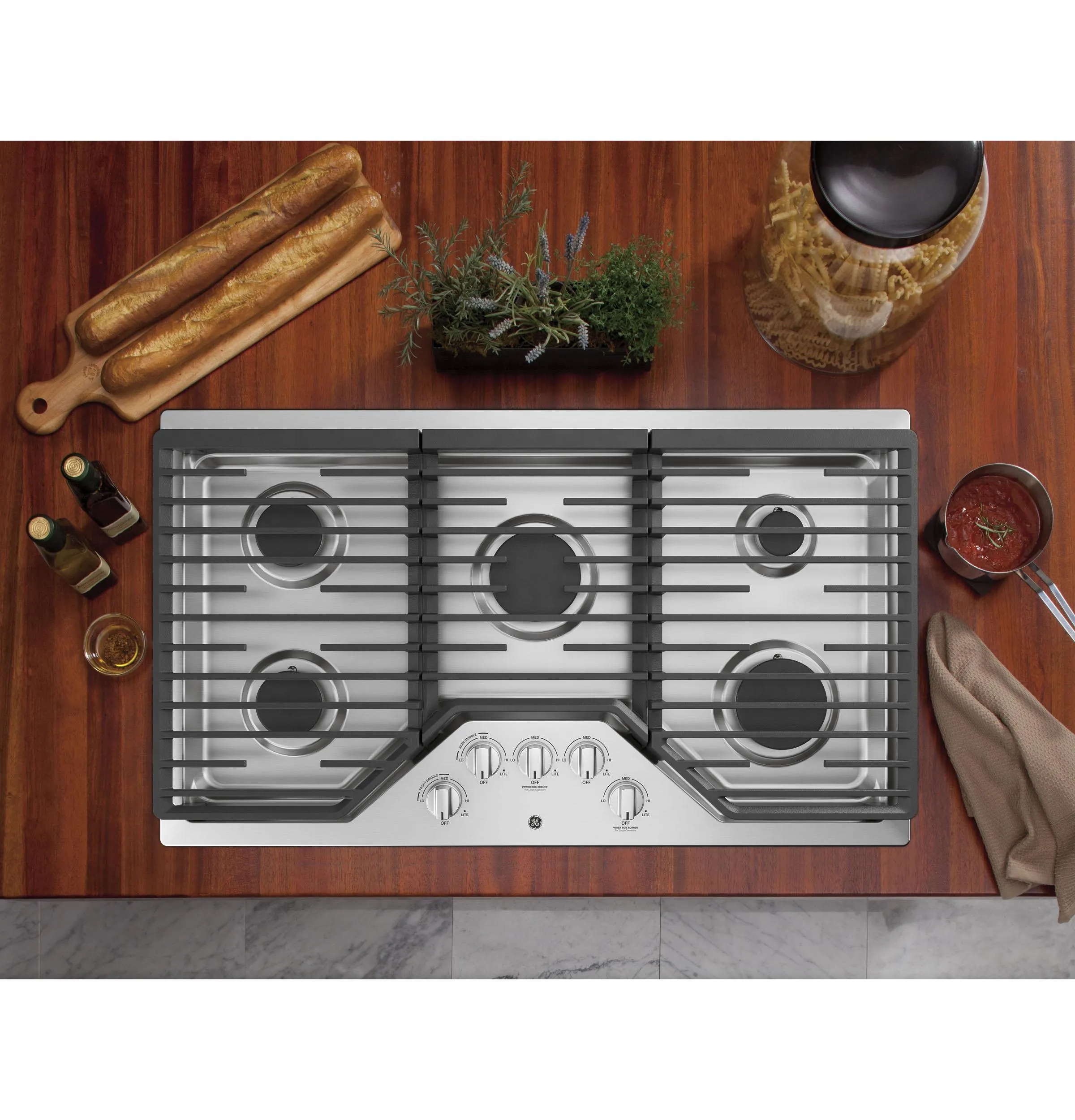 JGP5036SLSS GE® 36" Built-In Gas Cooktop with 5 Burners and Dishwasher Safe Grates