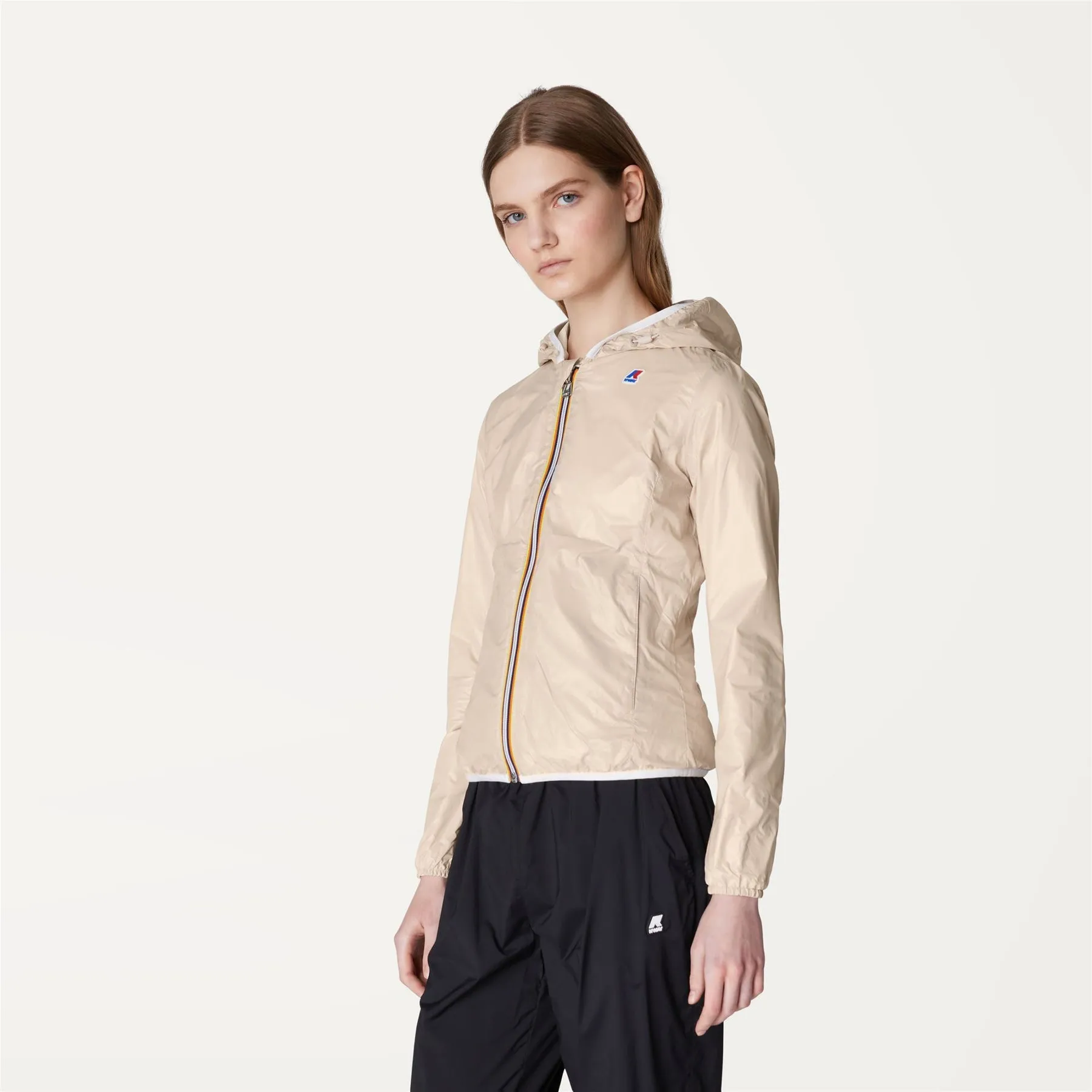 Lily Plus Double - Reversible Waterproof Full Zip Windbreaker in White-Beige