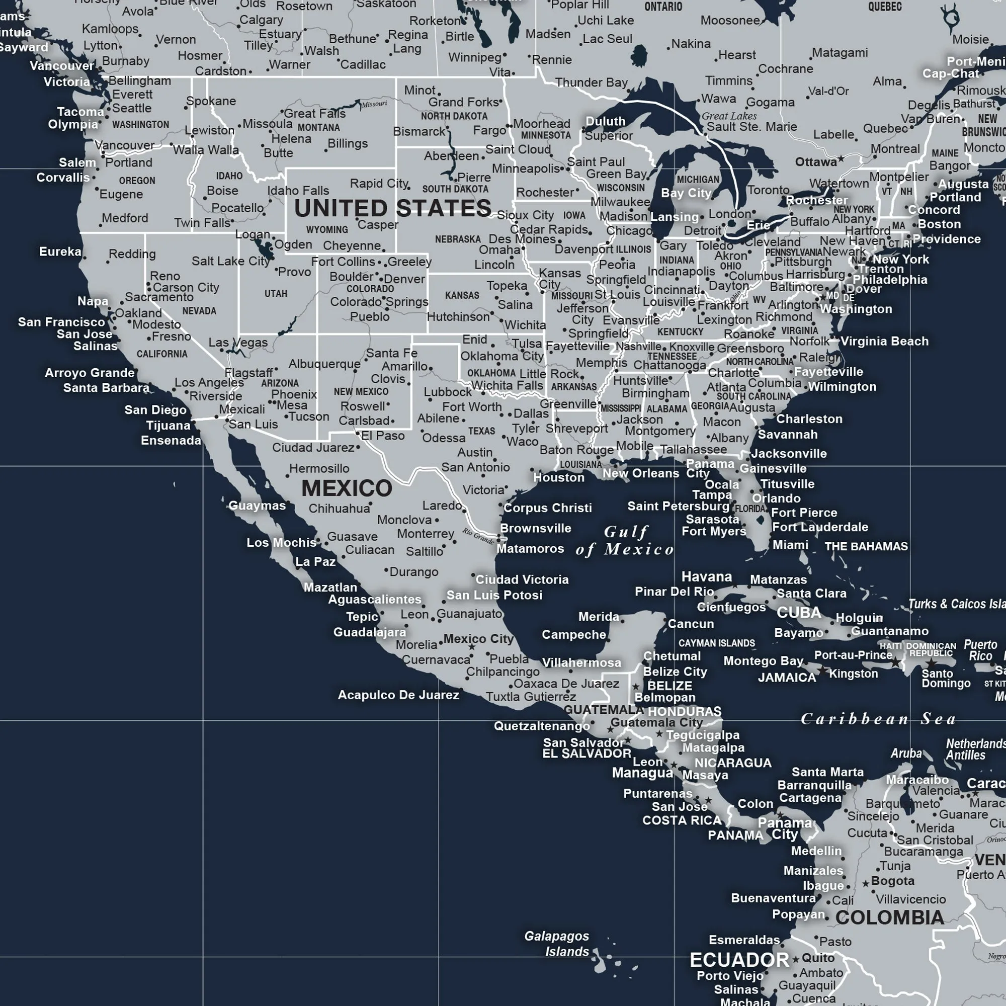 Navy Push Pin Travel Map of the World - 3 Panel