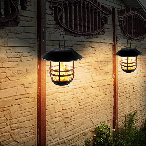 Otdair Solar Wall Lantern Outdoor, Flickering Flames Solar Sconce Lights Outdoor, Hanging Solar Lamps Wall Mount for Front Porch, Patio and Yard, 2 Pack