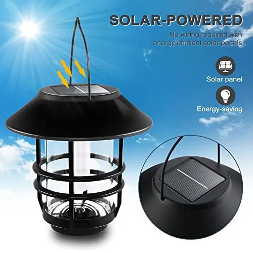 Otdair Solar Wall Lantern Outdoor, Flickering Flames Solar Sconce Lights Outdoor, Hanging Solar Lamps Wall Mount for Front Porch, Patio and Yard, 2 Pack