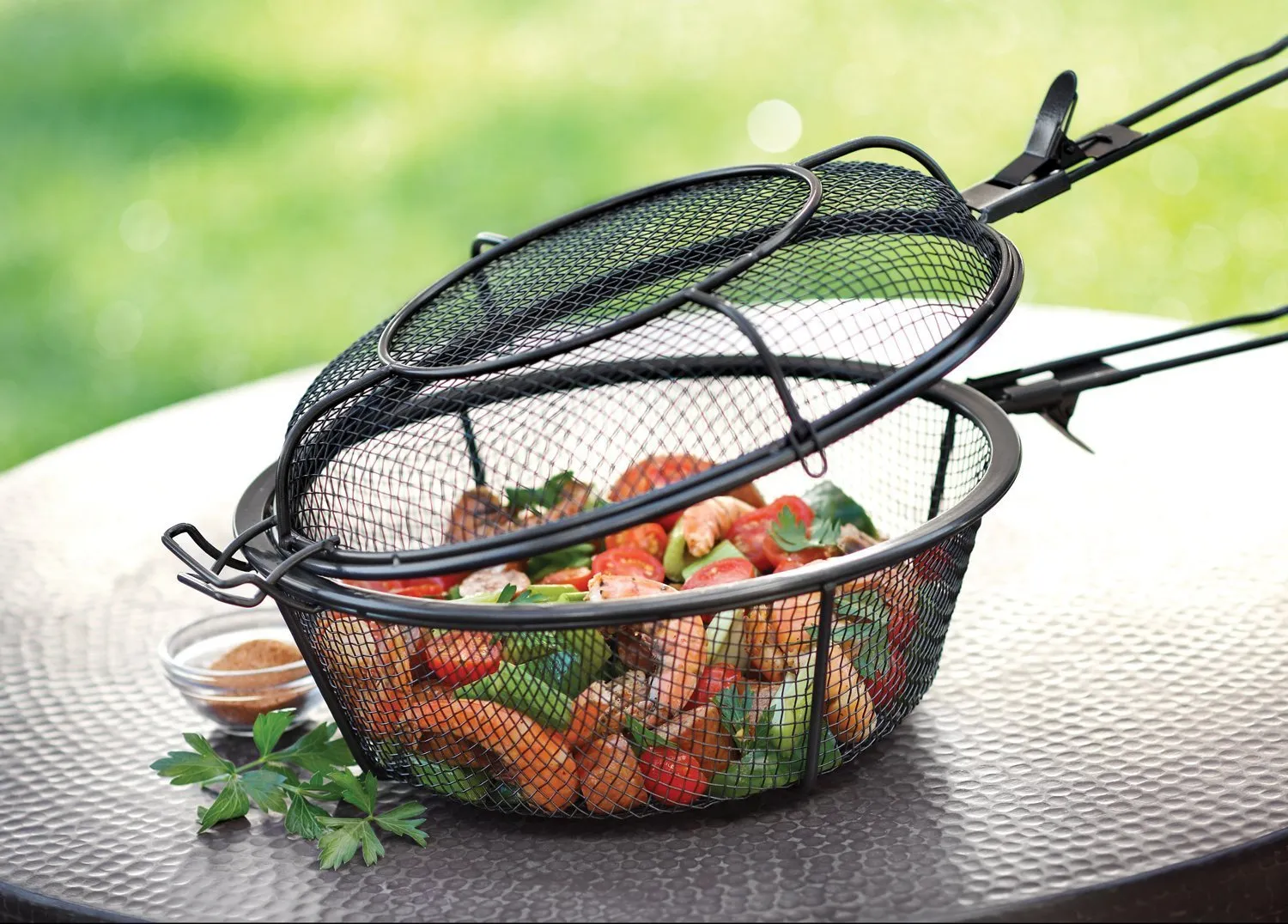 Outset 76182 Chef&#39;s Jumbo Outdoor Grill Basket and Skillet with Removable Handles