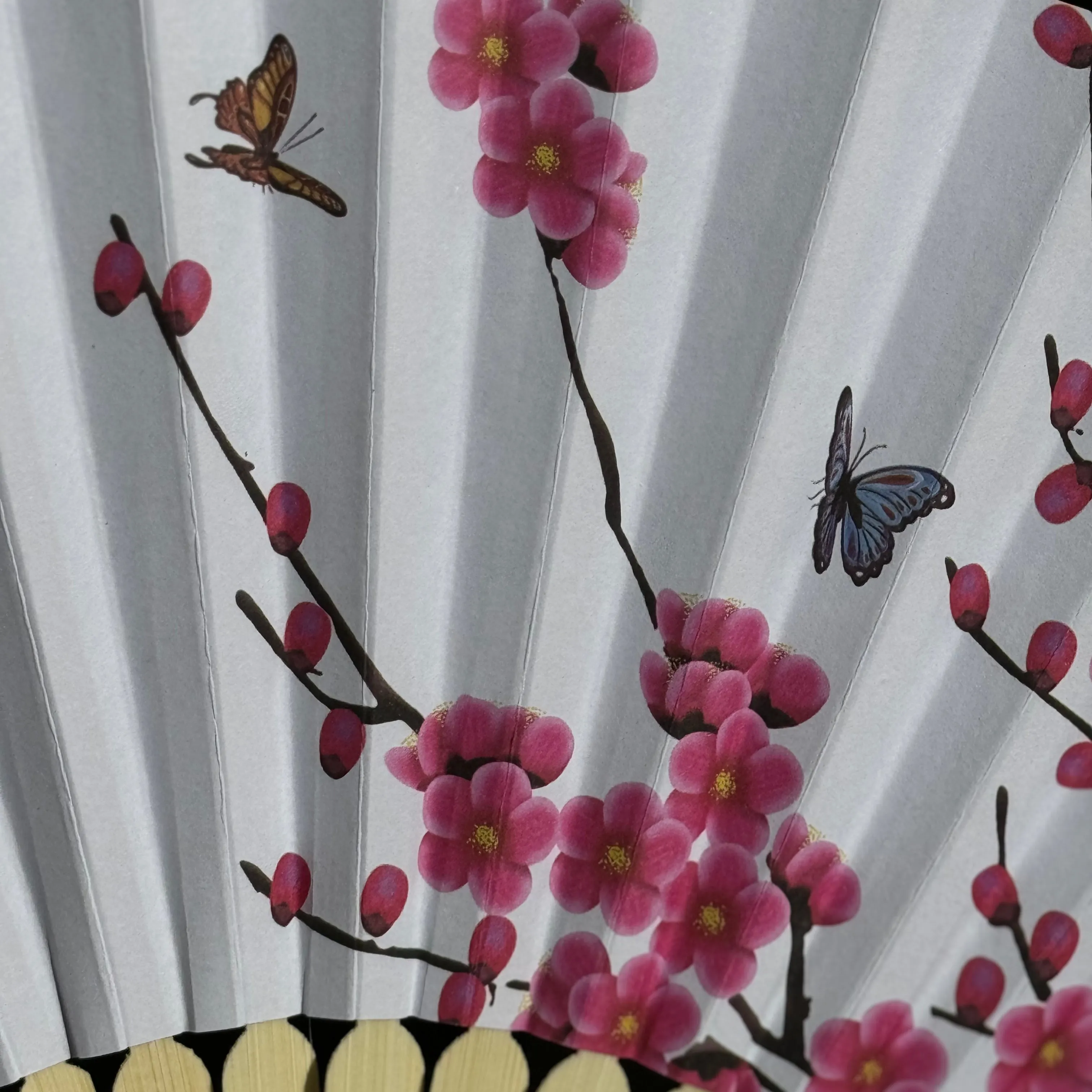 Pink Blossoms and Butterflies white paper fan