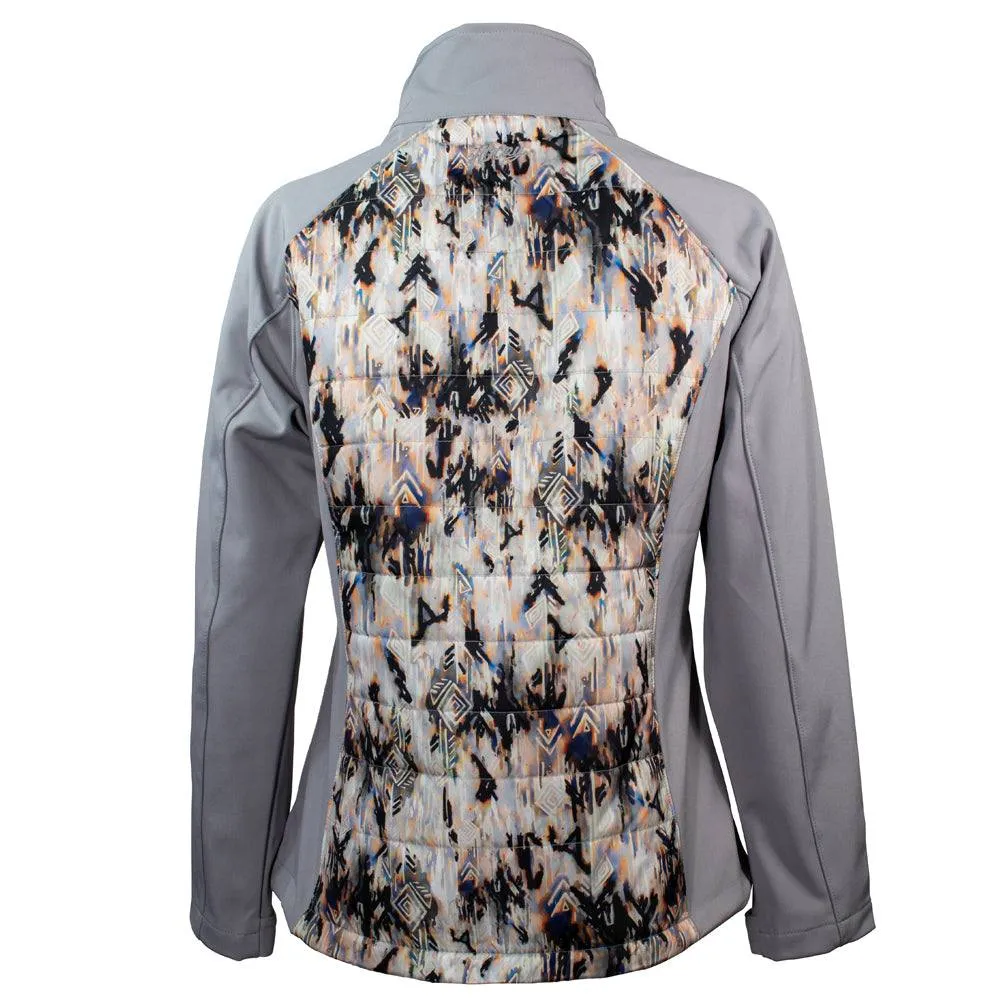 "Ladies Softshell Jacket" Grey w/Cream/Black Aztec Pattern