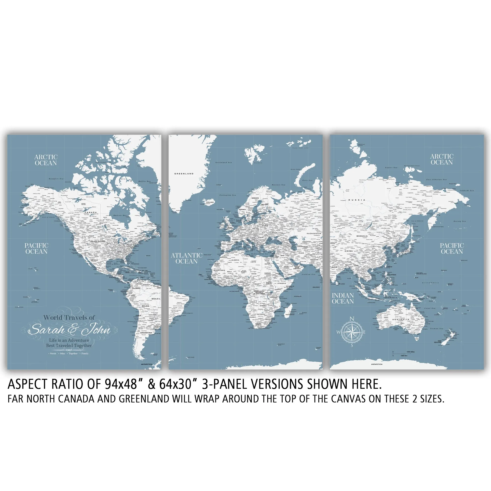 Slate Push Pin Travel Map of the World