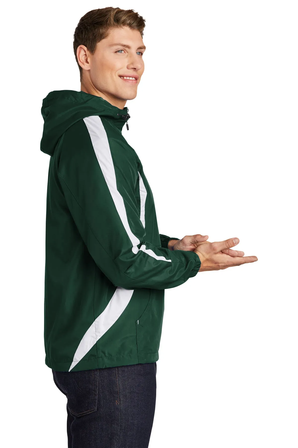 Sport-Tek Colorblock Raglan Customized Anorak Jackets, Forest Green/White