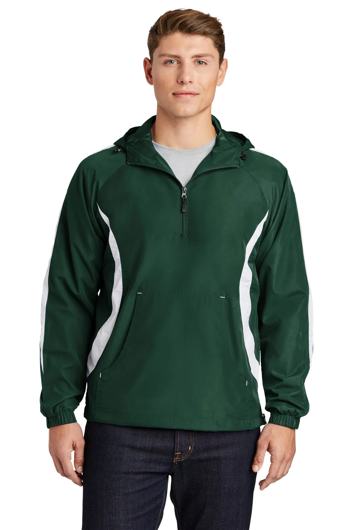 Sport-Tek Colorblock Raglan Customized Anorak Jackets, Forest Green/White