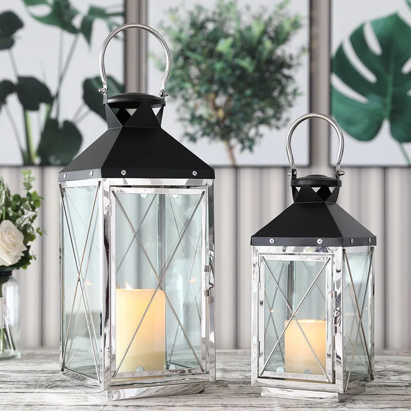 Stainless Steel Decorative Lanterns with Tempered Glass (Set of 2 )