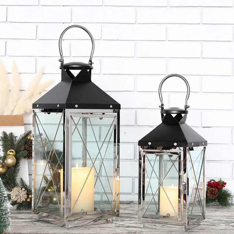 Stainless Steel Decorative Lanterns with Tempered Glass (Set of 2 )