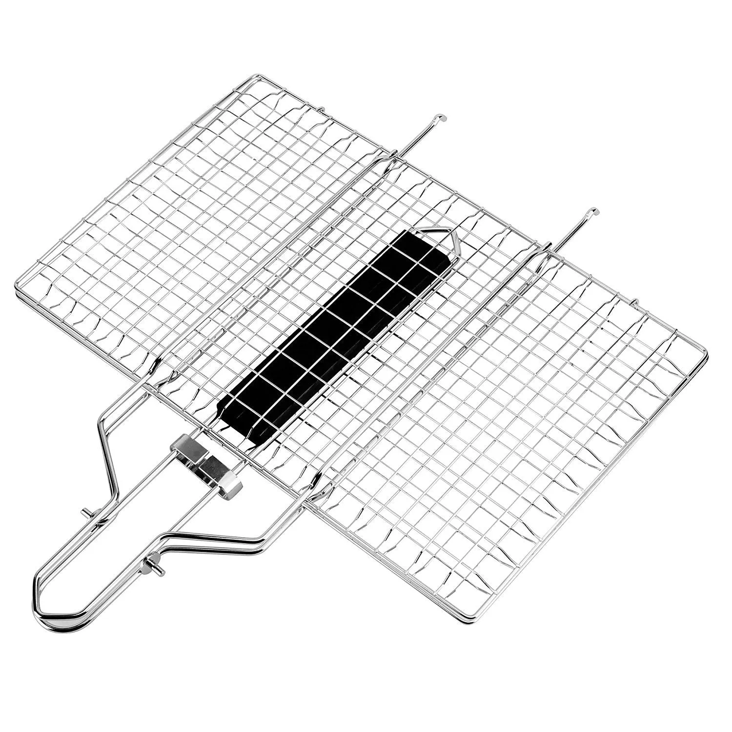 Witswell Barbecue Folding Grill Basket for Charcoal and Gas Grill With Removable Wooden Handle