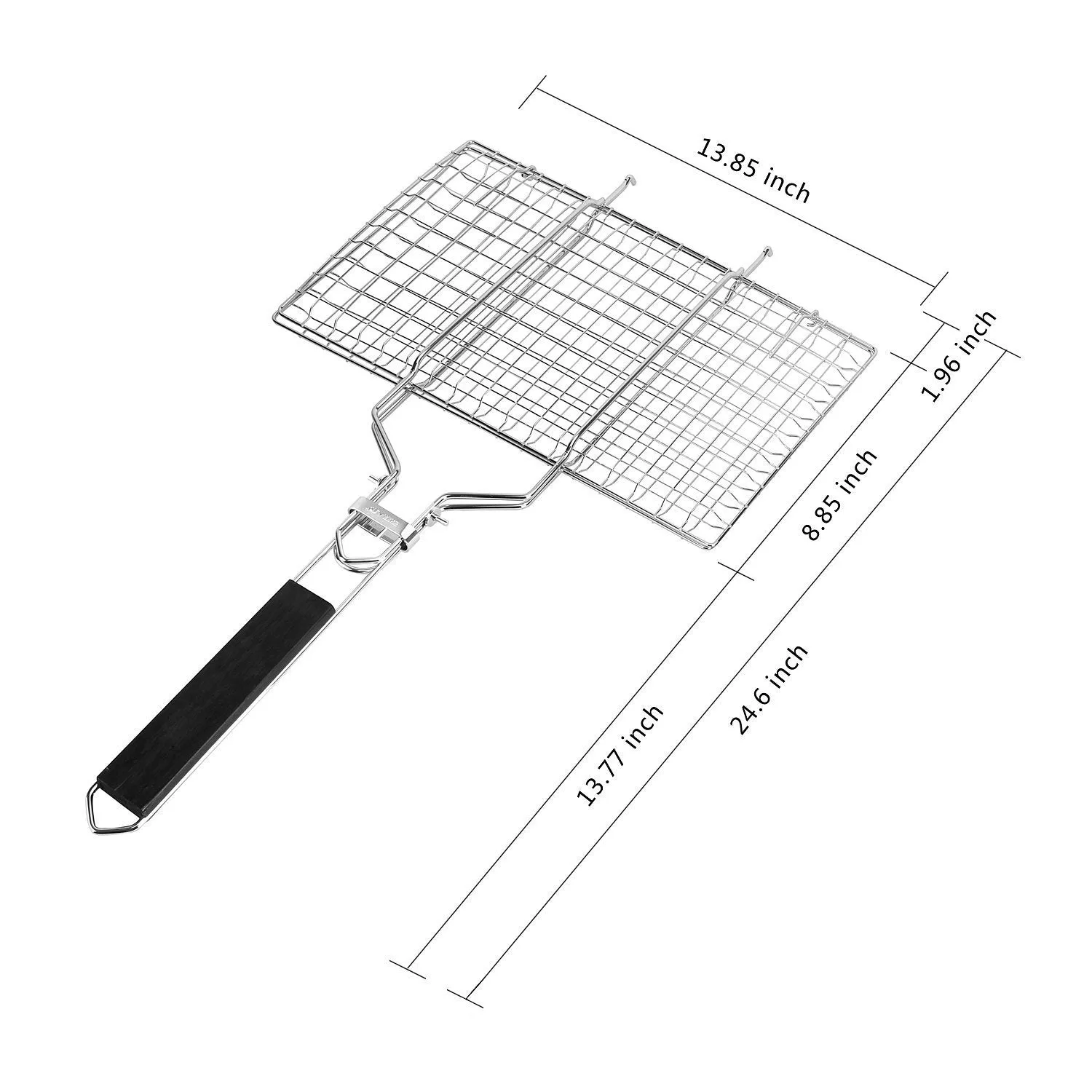 Witswell Barbecue Folding Grill Basket for Charcoal and Gas Grill With Removable Wooden Handle